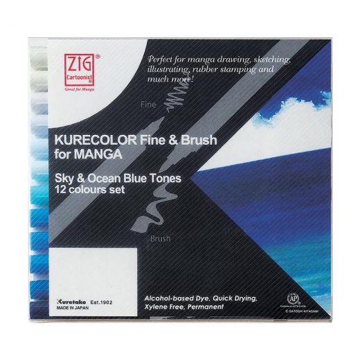 Kurecolor fine&brush manga sky&ocean blue zestaw 12 pisaków
