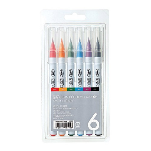 Kuretake clean color real brush set of 6 brush markers