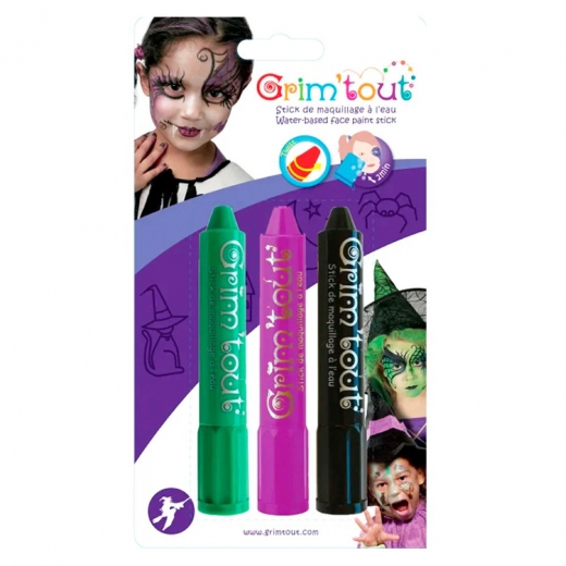 Grim Tout set of 3 pieces of crayons face halloween