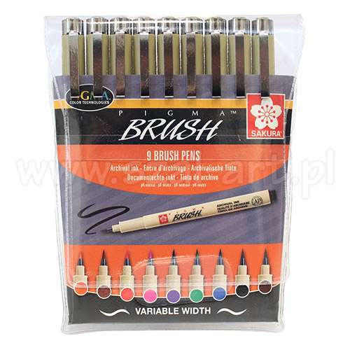 Set of 9 coloured pens Pigma Brush Sakura