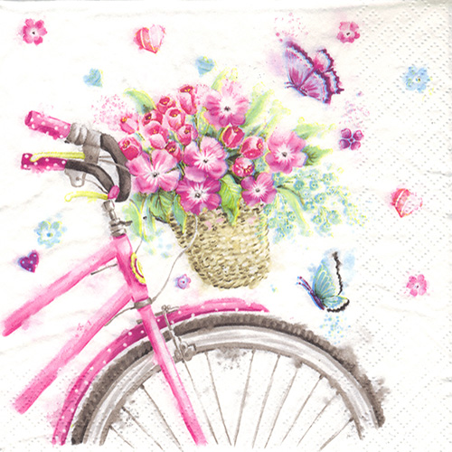 Decoupage napkin for Daisy 4-023301 basket for a bike