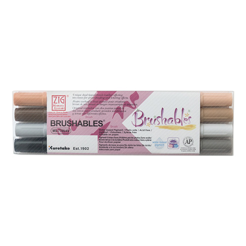 Kuretake brushables set of 4 double-sided markers - brown