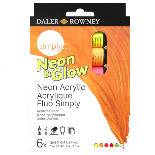 Daler Rowney neon&glow acrylic paints set 6x12ml
