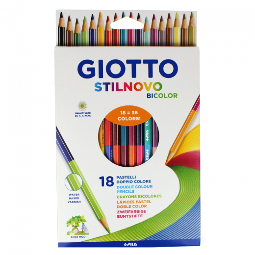 Giotto stilnovo bicolor set of 18 double-sided pastels in crayon