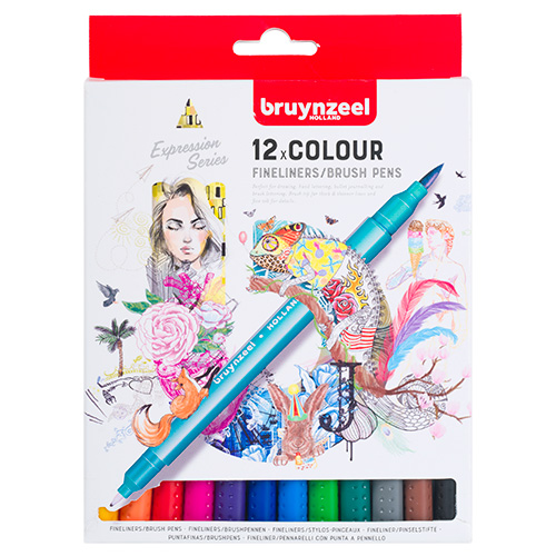Bruynzeel fineliners brush pen set of 12 pieces