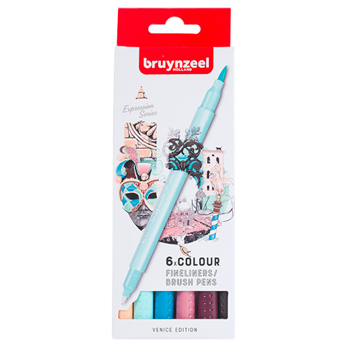 Bruynzeel fineliners brush pen venice set of 6 pieces
