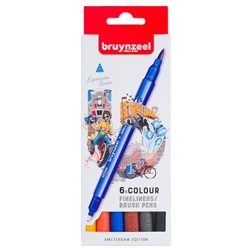 Bruynzeel fineliners brush pen amsterdam zestaw 6 sztuk