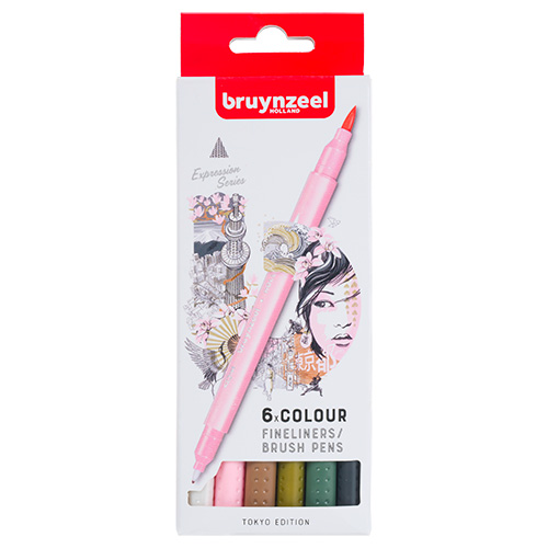 Bruynzeel fineliners brush pen tokyo set of 6 pieces