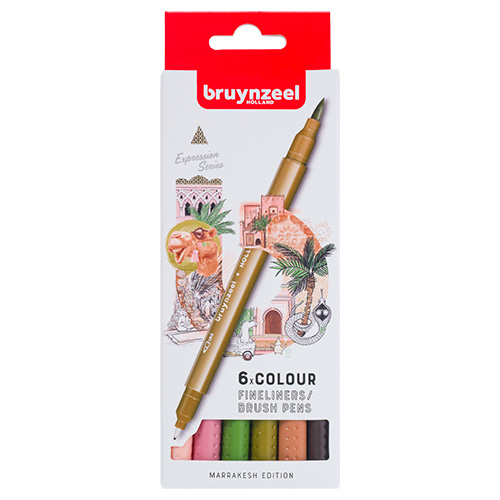 Bruynzeel fineliners brush pen marrakesh zestaw 6 sztuk