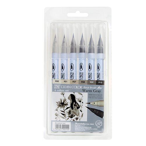 Kuretake clean color real brush warm gray zestaw 6 pisaków