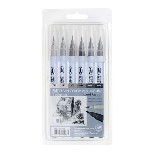Kuretake clean color real brush cool gray set of 6 markers