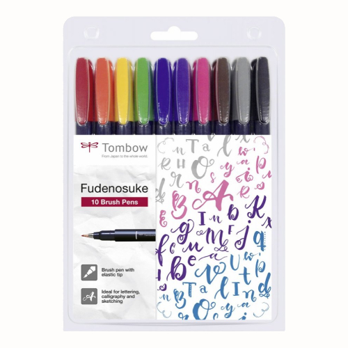 Tombow Fudenosuke flamaster brush pen zestaw 10 pisaków