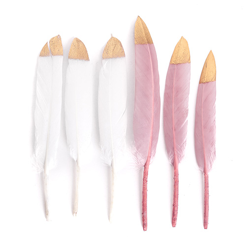 Decorative white and pink feathers 13-15cm 6 pieces
