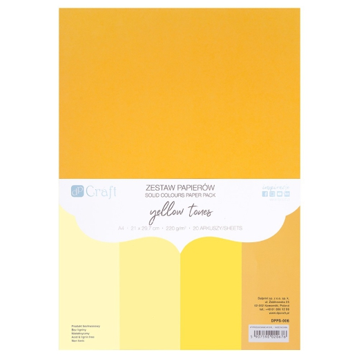 DP Craft zestaw papierów kolorowych odcienie żółci A4 220g 20 arkuszy
