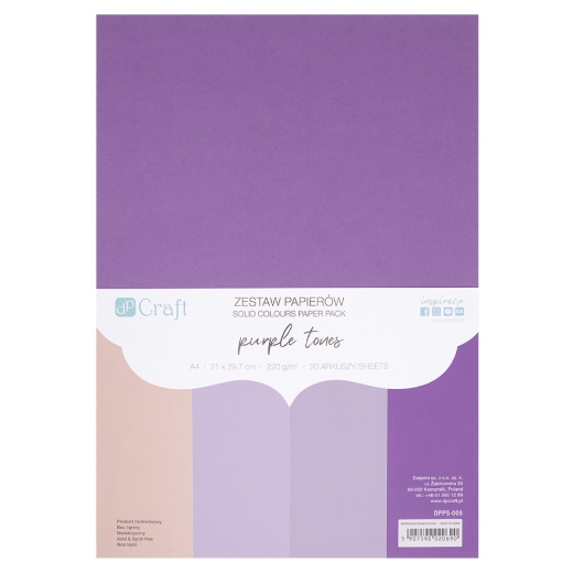 DP Craft zestaw papierów kolorowych odcienie fioletu A4 220g 20 arkuszy