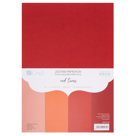 DP Craft zestaw papierów kolorowych odcienie czerwieni A4 220g 20 arkuszy