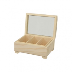 Wooden trunk on legs with a mirror, 3 compartments