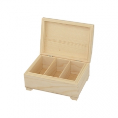 Wooden trunk on legs, 3 compartments