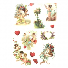 Rice decoupage paper heart cupids A4 ITD R291