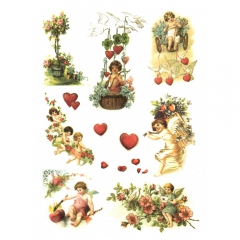 Rice decoupage paper heart cupids A4 ITD R292
