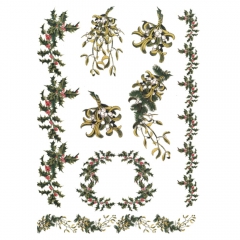 Rice paper for decoupage holly mistletoe A4 ITD R588