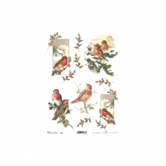 Rice decoupage paper holly birds A4 ITD R595