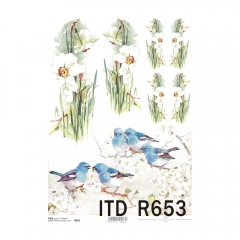 Papier ryżowy do decoupage A4 ITD R653 żonkile ptaki