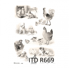 Papier ryżowy do decoupage A4 ITD R669 wielkanoc zwierzęta