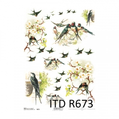 Papier ryżowy do decoupage A4 ITD R673 wiosna ptaki