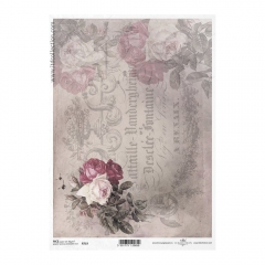 Papier ryżowy do decoupage vintage róża napisy A4 ITD R719