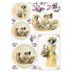 Rice paper for decoupage vintage women flowers A4 ITD R364