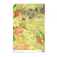 Calambour digital papier ryżowy kwiaty napisy DGR 173 32x45cm
