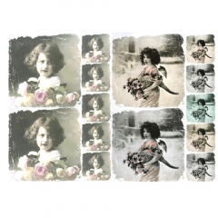 Papier do decoupage vintage dziecko kwiaty A3 ITD 0360