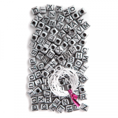 Black letter beads on a silver base 124 pcs