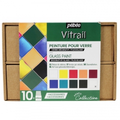 Pebeo vitrail glass set 9 paints 45 ml with accessories