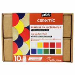 Pebeo ceramic set of 10 paints 45 ml with accessories