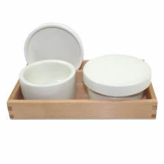 Meeden ceramic media containers with lids and tray
