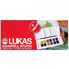 Lukas Studio Reisekoffer mit 12 Aquarellfarben in Hälften mit Pinsel