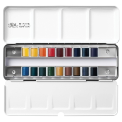Winsor Newton set of 18 watercolors in halves in metal case