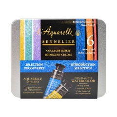 Sennelier set of iridescent watercolors in a tube, 6 pcs, in a metal case