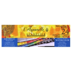 Sennelier laquarelle set of watercolors in halves 24 pcs metal case