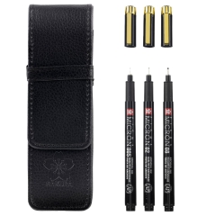 Sakura pigma micron black & gold set of 3 thin pens in case
