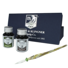 Rohrer&Klingner zestaw nr 1 z 2 atramentami 50 ml i szklanym piórem