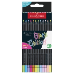 Faber-Castell schwarzes Set mit 12 neonfarbenen und pastellfarbenen dreieckigen Bleistiften