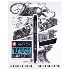 Sakura pigma micron black edition set of 10 thin pens in case