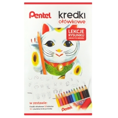 Pentel zestaw 12 kredek CB8-12 z bloczkiem z lekcjami rysunku