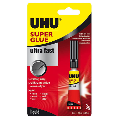 UHU super glue ultra fast 3g - bardzo silny klej wiążący