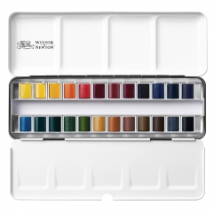 Winsor&Newton professional set of watercolors 24 semi-cubes, metal pack