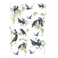 Rice paper for decoupage birds on branches A4 ITD R201