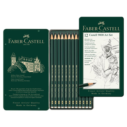 Faber-Castell 9000 zestaw 12 ołówków 8B-2H metalowe opakowanie